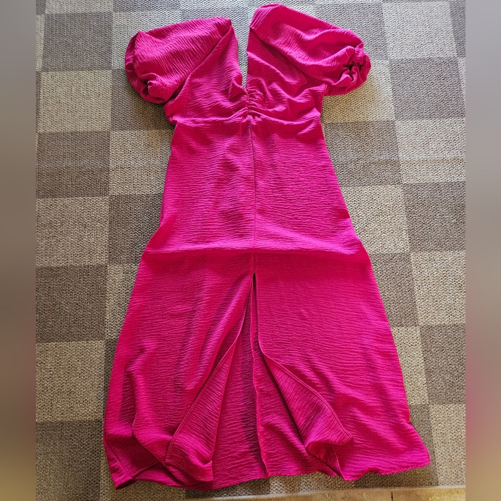 Zara Pink Balloon Sleeve Midi Dress- Size S